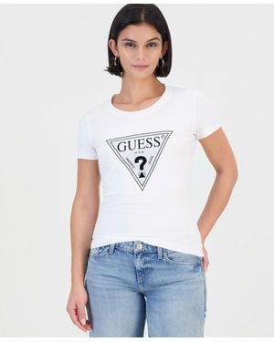 Guess Crystal Triangle Crewneck Graphic Print T-shirt - White
