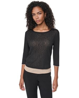 DKNY Tissue Knit Scoop Neck 3/4-sleeve Pullover Sweater - Black