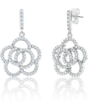 SUZY LEVIAN NEW YORK Sterling Silver Cubic Zirconia Pave Open Flower Drop Earrings - White
