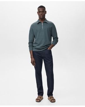 Mango Microstructure Zipper Collar Sweater - Blue