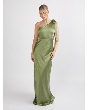 Six Stories Bow One Shoulder Satin Bridesmaid Dress - Green