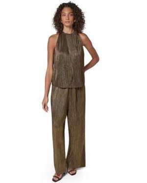 Donna Karan Crinkle Pleated Shoulder Halter Top Pull On Wide Leg Pants - Multicolor