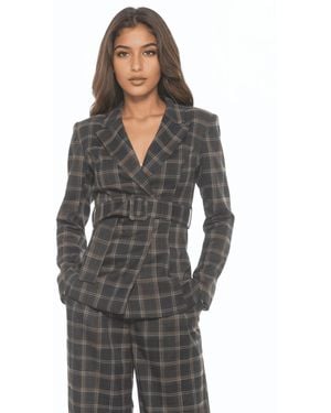 Alexia Admor Janna Plaid Long Sleeve Longline Blazer - Gray