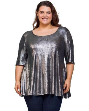24seven Comfort Apparel Plus Size Scoop Neck Flared Tunic Top - Gray