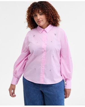 On 34th Trendy Plus Size Embellished Striped Shirt - Purple