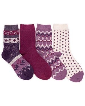 Muk Luks 4 Pair Pack Holiday Boot Socks - Purple