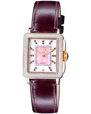 Gevril Padova Gemstone Swiss Quartz Diamond Accent Purple Hand Made Italian Leather Strap Watch 27mm X 30mm - Red