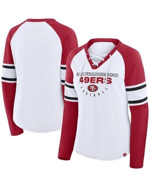 Fanatics White/scarlet San Francisco 49ers Redzone Blitz Package Raglan Lace-up V-neck Long Sleeve T-shirt
