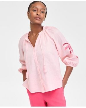 Charter Club Embroidered 100% Linen Top - Pink