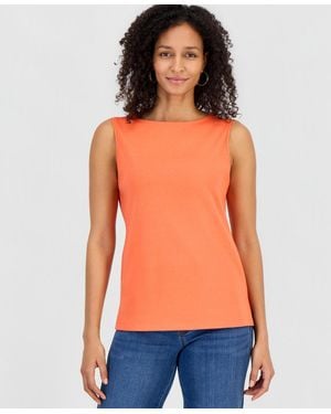 Style & Co. Cotton Boat-neck Sleeveless Top - Orange