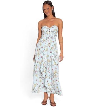 Petal & Pup Marta Strapless Floral A-line Midi Dress - Blue