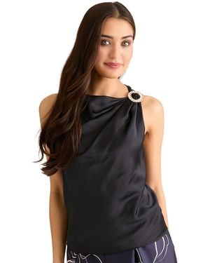 Muse Asymmetric Neck Tank Top - Black