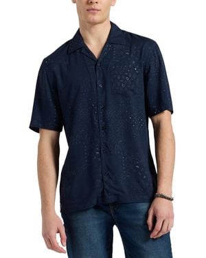 Buffalo David Bitton Lightweight Short Sleeve Button Up Bandana Print Camp Shirt - Blue