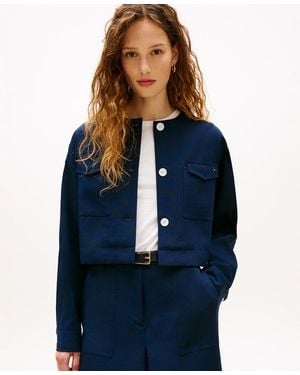 Tommy Hilfiger Tailored Crew Neck Cropped Jacket - Blue