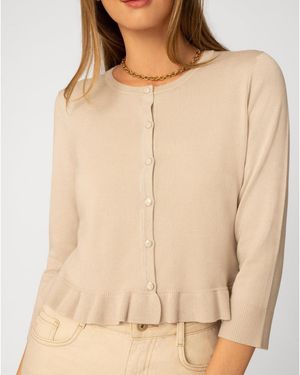 Cable & Gauge Ruffle Hem Button Cardigan - Natural