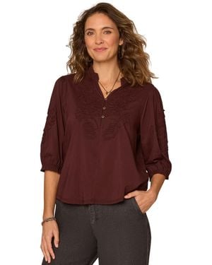 Democracy Petite Notch Neck Mixed Media Top - Red
