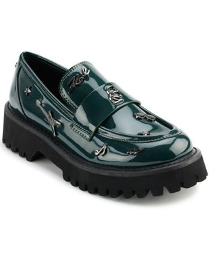 KARL LAGERFELD Gaston Rocker Almond Toe Lug Loafers - Green