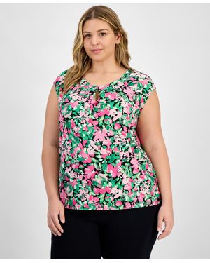 売れ筋商品|||カスパー カットソー トップス レディース Plus Size Keyhole-Neck Pleated Top Apple Green Kasper Plus Size Sleeveless Pleat-neck Keyhole Top In Apple