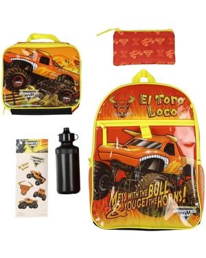 MONSTER JAM 16 Inch Backpack El Toro Loco 5 Piece Set - Orange
