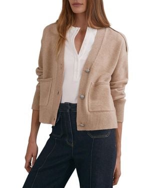 Reiss Button Detail Dropped Shoulder Patch Pocket V-neck Cardigan Sweater - Multicolor