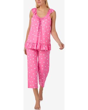 Ellen Tracy Flutter-sleeve Top And Cropped Pajama Pants - Pink