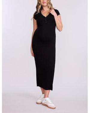 Motherhood Maternity Short Sleeve Henley Bodycon Maxi Dress - Black