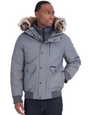 Michael Kors Faux-fur-trim Quilted-bib Hooded Bomber Jacket - Blue