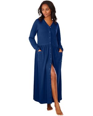 Only Neccessities Plus Size Long Snap-front Knit Lounger - Blue