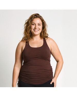 Calypsa Plus Size Maya Tankini Swim Top With Removable Cups - Brown