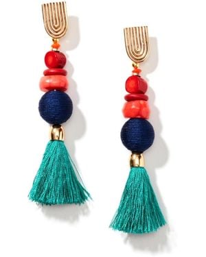 Nectar Nectar New York Dokra Gemstone Tassel Earrings - White