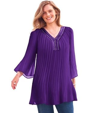Woman Within Plus Size Embellished Pleated Blouse - Purple