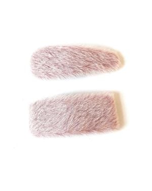 Soho Style Pastel Faux-fur Hair Clip Two-piece Set - Pink