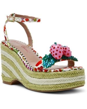 Betsey Johnson Bobbie Round Toe Wedge Sandals - Green