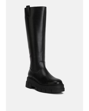 LONDON RAG Blume Faux Leather Chunky Platform Knee Length Boots - Black