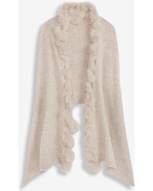 INC International Concepts Knit Twisted Faux-fur-trim Wrap - White