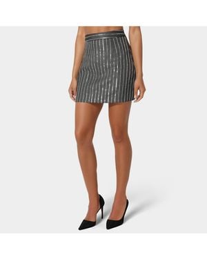 Bebe Stripe Sequins Mini Skirt - Gray