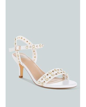 Rag & Co Nidara Studded Real Leather Kitten Heel Sandals - Blue