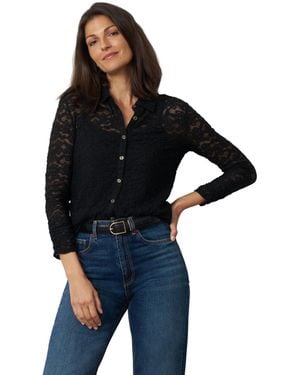 Cable & Gauge Lace Knit Button-front Top - Black