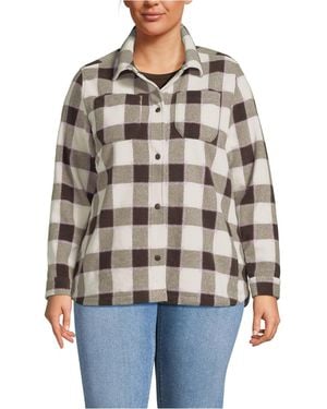 Lands' End Plus Size Print Anyweather Fleece Shirt Jacket - Gray