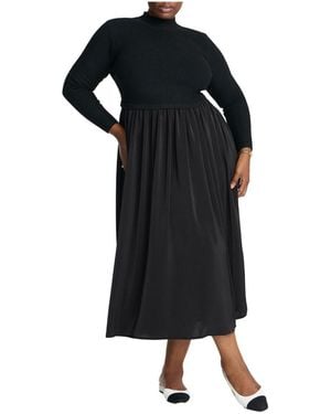 Eloquii Elements Plus Size Mockneck Twofer Midi Dress - Black