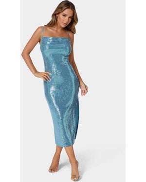 Bebe Spaghetti Gown Long Slim Maxi Dress - Blue
