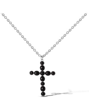 Jessica Simpson Ox Silver Black Cross Necklace - White