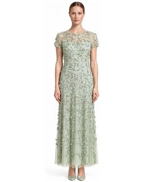 Lara 3d Floral Embellished Cap Sleeves Gown - Green