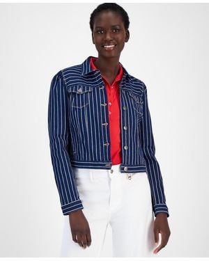 Denim jacket striped sleeve sales