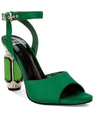 Rag & Co Raome Embellished Faux Suede Block Heel Sandals - Green