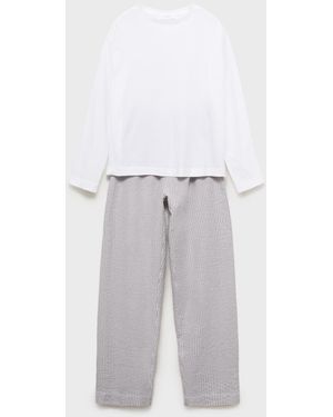 Mango 2-piece Seersucker Striped Pajamas - White