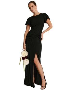 Six Stories Knot Panel Flutter Sleeve Stretch Dresses - Black