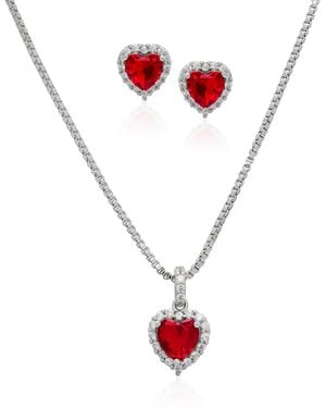 Macy's Simulated Ruby Cubic Zirconia Heart Halo Pendant Necklace - Red