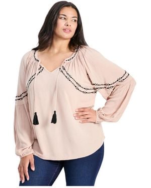 Avenue Plus Size Isabelle Embroidered Top - Natural