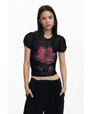 Desigual Flower Tulle T-shirt - Black